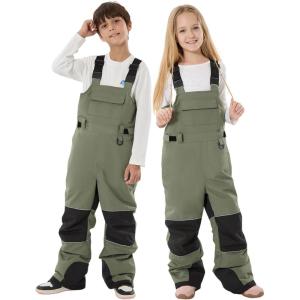 GSOU SNOW Kids Snow Bibs Boys Girls Ski Bib Snowboard Pants Insulated Waterproof Winter Overalls(3-16Years)(Army Green)