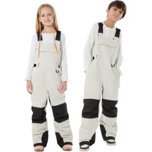 GSOU SNOW Kids Snow Bibs Boys Girls Ski Bib Snowboard Pants Insulated Waterproof Winter Overalls(3-16Years)(Beige)