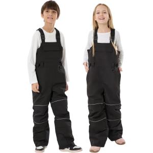 GSOU SNOW Kids Snow Bibs Boys Girls Ski Bib Snowboard Pants Insulated Waterproof Winter Overalls(3-16Years)(Black)