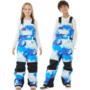 GSOU SNOW Kids Snow Bibs Boys Girls Ski Bib Snowboard Pants Insulated Waterproof Winter Overalls(3-16Years)(Blue Tie-dye)