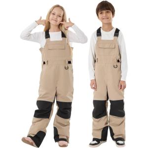 GSOU SNOW Kids Snow Bibs Boys Girls Ski Bib Snowboard Pants Insulated Waterproof Winter Overalls(3-16Years)(Caramel)