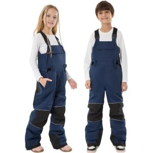 GSOU SNOW Kids Snow Bibs Boys Girls Ski Bib Snowboard Pants Insulated Waterproof Winter Overalls(3-16Years)(Navy)