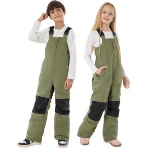 GSOU SNOW Kids Snow Bibs Girls Boys Snow Pants Ski Bib Overall Waterproof Windproof Warm for Winter (3-16Years)(Army Green)