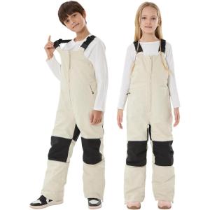 GSOU SNOW Kids Snow Bibs Girls Boys Snow Pants Ski Bib Overall Waterproof Windproof Warm for Winter (3-16Years)(Beige)
