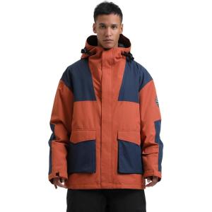 GSOU SNOW Men Ski Jacket Snowboard Snow Coat Warm Winter Waterproof Mountain Hooded(Brick Red Navy Blue)