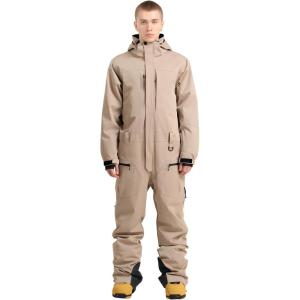GSOU SNOW Men Ski Suit One Piece Snowsuit Snowboard Jumpsuit Jacket Pant Set Insulated Windproof Outwear Winter(Khaki)
