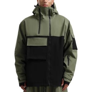GSOU SNOW Mens Ski Jacket Baggy Snowboard Jacket Womens Insulated Snow Jacket Waterproof Windproof Loose Ski Coat for Skiing(Army Green+black)