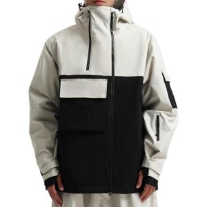 GSOU SNOW Mens Ski Jacket Baggy Snowboard Jacket Womens Insulated Snow Jacket Waterproof Windproof Loose Ski Coat for Skiing(Beige+black)