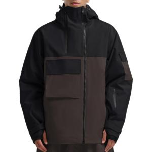 GSOU SNOW Mens Ski Jacket Baggy Snowboard Jacket Womens Insulated Snow Jacket Waterproof Windproof Loose Ski Coat for Skiing(Black+brown)