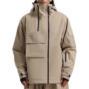 GSOU SNOW Mens Ski Jacket Baggy Snowboard Jacket Womens Insulated Snow Jacket Waterproof Windproof Loose Ski Coat for Skiing(Brown-1)