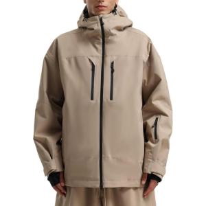 GSOU SNOW Mens Ski Jacket Baggy Snowboard Jacket Womens Insulated Snow Jacket Waterproof Windproof Loose Ski Coat for Skiing(Khaki-100)