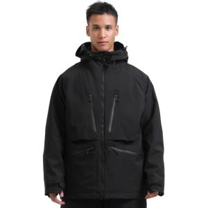 GSOU SNOW Snowboard Jacket Womens Ski Jacket Mens Snow Coat Baggy Waterproof Insulated Winter Hooded Mountain Coats(Black)