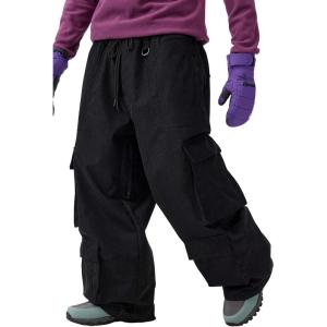 GSOU SNOW Women Men Ski Pants Snowboard Pants Super Baggy Snowboarding Loose Snow Sport Insulation Waterproof Windproof(Black-2)