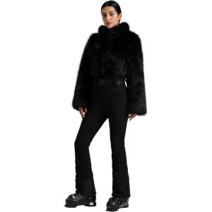 GSOU SNOW Women Ski Suit One Piece Snowsuit Snowboard Faux Fur Collar Slim Jumpsuit Jacket Insulated Windproof Outdoor Winter(Black-2)