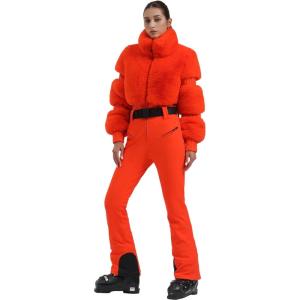 GSOU SNOW Women Ski Suit One Piece Snowsuit Snowboard Faux Fur Collar Slim Jumpsuit Jacket Insulated Windproof Outdoor Winter(Orange)
