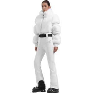 GSOU SNOW Women Ski Suit One Piece Snowsuit Snowboard Faux Fur Collar Slim Jumpsuit Jacket Insulated Windproof Outdoor Winter(White)