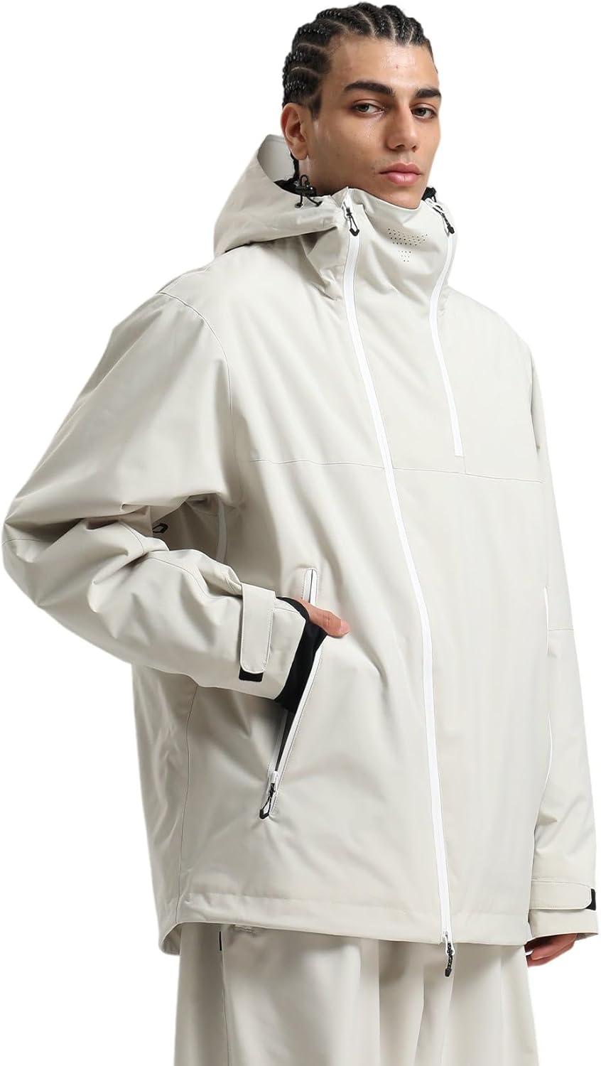 image:imageGSOU SNOW Mens Snowboard Jacket Ski Coat Women Waterproof Insulated Baggy Snowboard Coat Winter Hooded Mountain Hiking WarmBeige