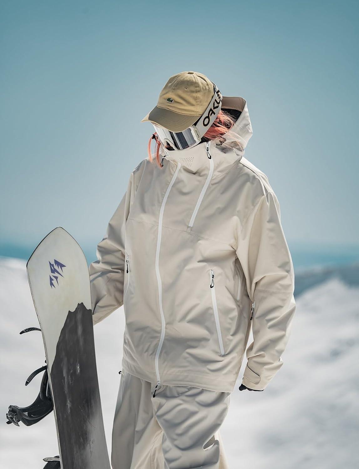 image:imageGSOU SNOW Mens Snowboard Jacket Ski Coat Women Waterproof Insulated Baggy Snowboard Coat Winter Hooded Mountain Hiking WarmBeige