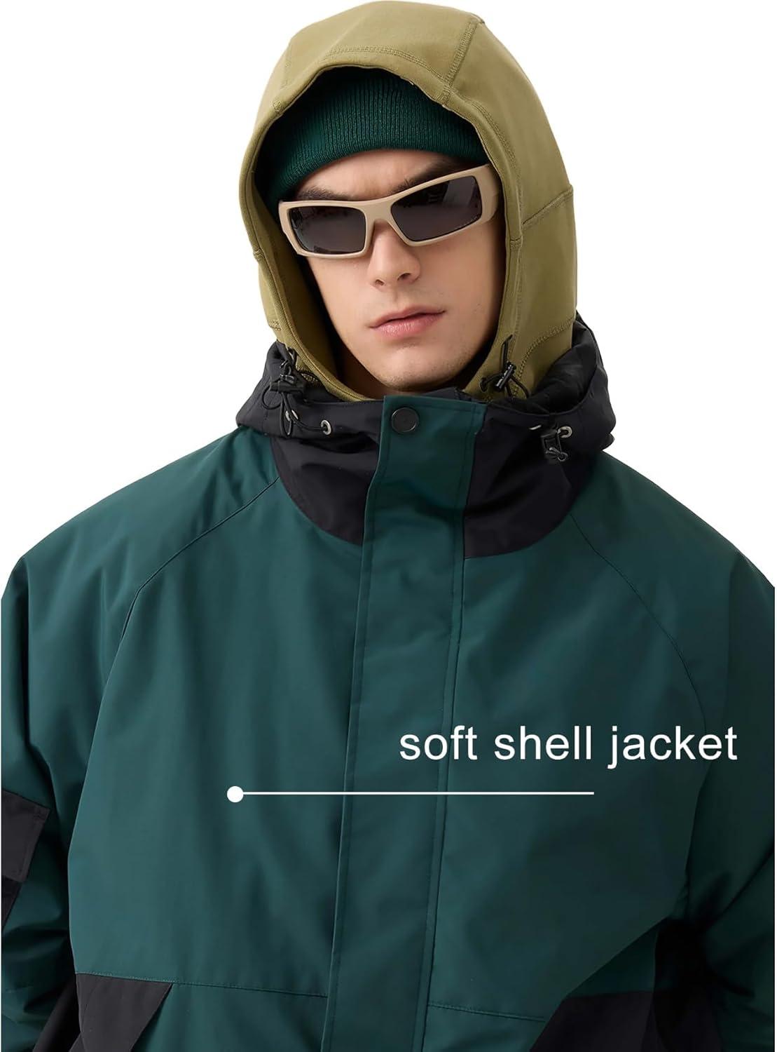 image:imageGSOU SNOW Mens Womens Ski Jacket Baggy Snowboard Coat Waterproof Shell Jacket Snow Hoodie Loose Fit For Winter Outdoor SportsArmy Green