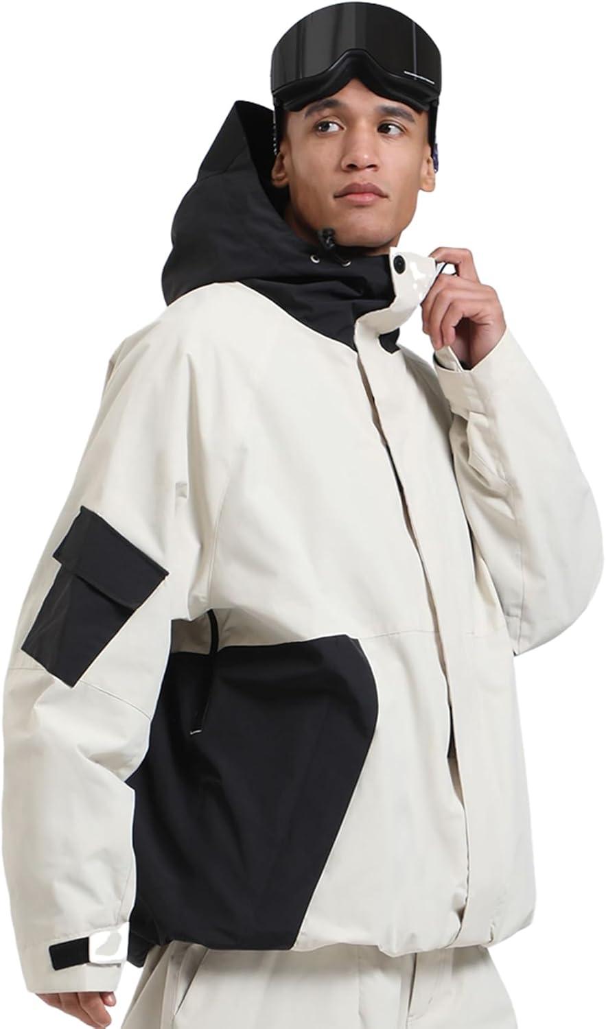image:imageGSOU SNOW Mens Womens Ski Jacket Baggy Snowboard Coat Waterproof Shell Jacket Snow Hoodie Loose Fit For Winter Outdoor SportsBeige