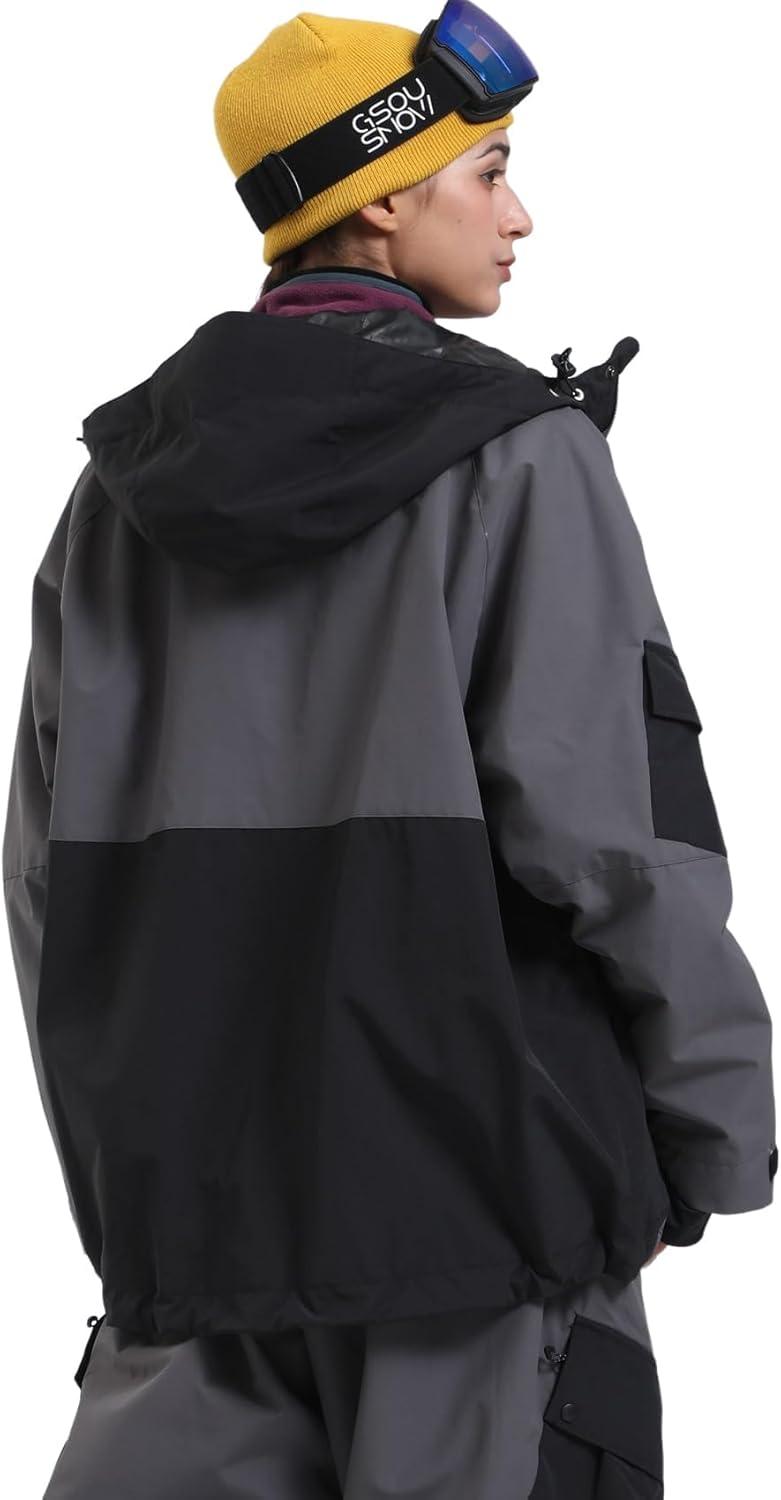 image:imageGSOU SNOW Mens Womens Ski Jacket Baggy Snowboard Coat Waterproof Shell Jacket Snow Hoodie Loose Fit For Winter Outdoor SportsGrey