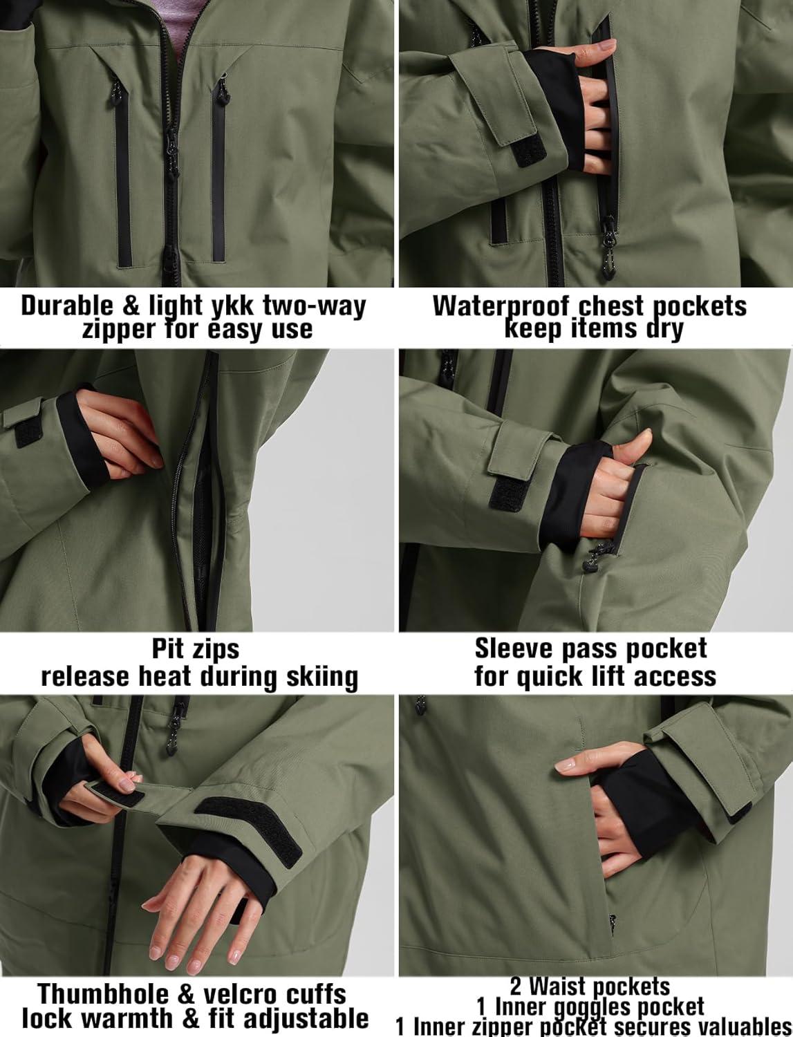 image:imageGSOU SNOW Snowboard Jacket Men Baggy Ski Jacket Waterproof Snow Coat Insulated Hooded Clothes for Winter OutdoorArmy Green