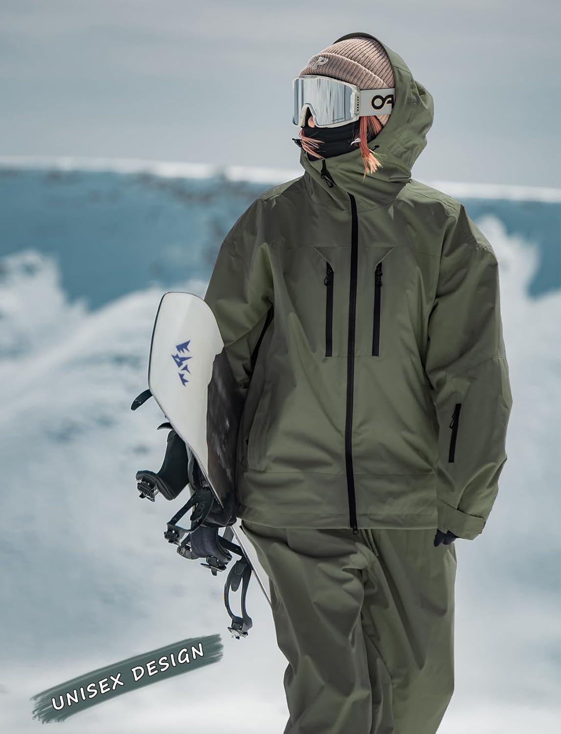 image:imageGSOU SNOW Snowboard Jacket Men Baggy Ski Jacket Waterproof Snow Coat Insulated Hooded Clothes for Winter OutdoorArmy Green
