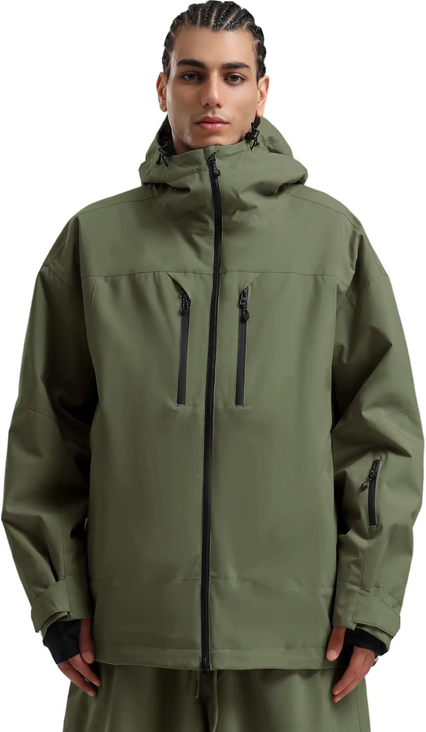 image:imageGSOU SNOW Snowboard Jacket Men Baggy Ski Jacket Waterproof Snow Coat Insulated Hooded Clothes for Winter OutdoorArmy Green