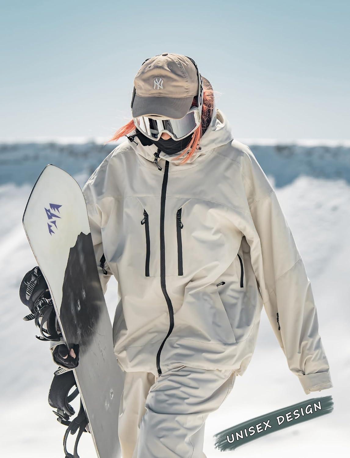 image:imageGSOU SNOW Snowboard Jacket Men Baggy Ski Jacket Waterproof Snow Coat Insulated Hooded Clothes for Winter OutdoorBeige