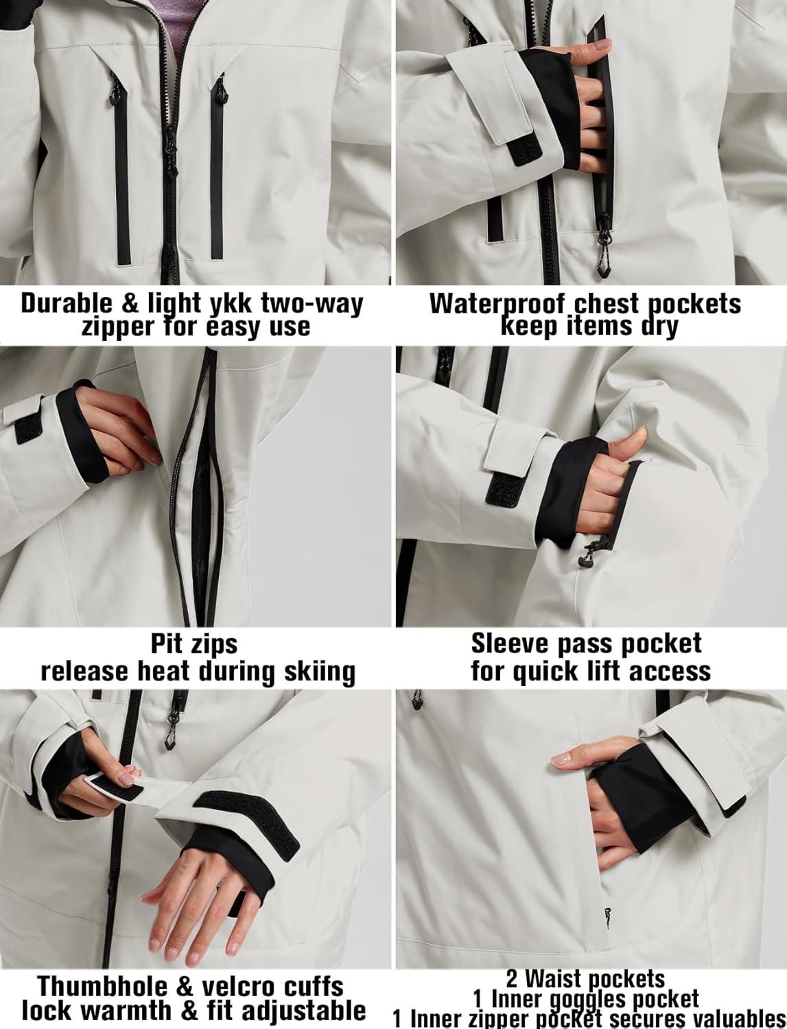 image:imageGSOU SNOW Snowboard Jacket Men Baggy Ski Jacket Waterproof Snow Coat Insulated Hooded Clothes for Winter OutdoorBeige