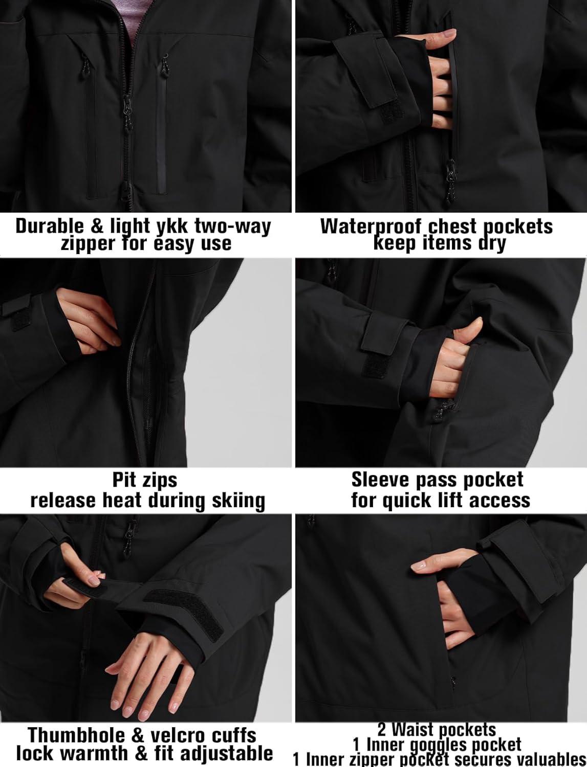 image:imageGSOU SNOW Snowboard Jacket Men Baggy Ski Jacket Waterproof Snow Coat Insulated Hooded Clothes for Winter OutdoorBlack
