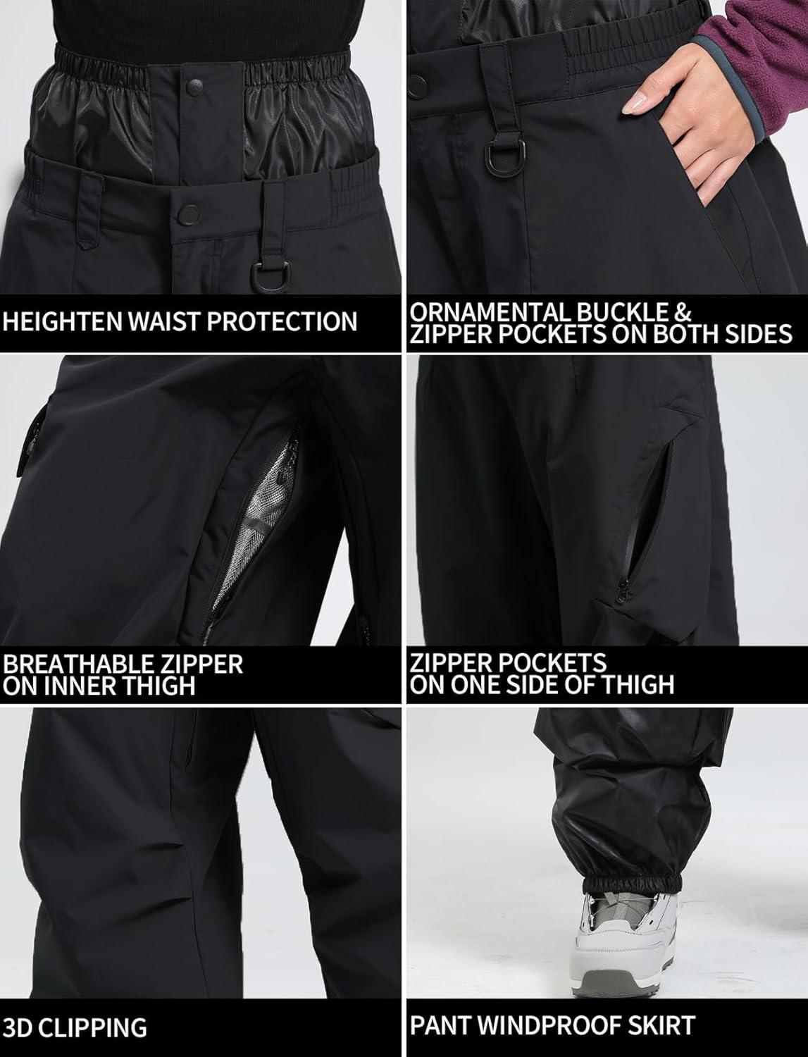 image:imageGSOU SNOW Womens Ski Jacket and Pants Set Snowsuit Snow Coat Waterproof Windproof Ski Suit Warm for WinterBlack