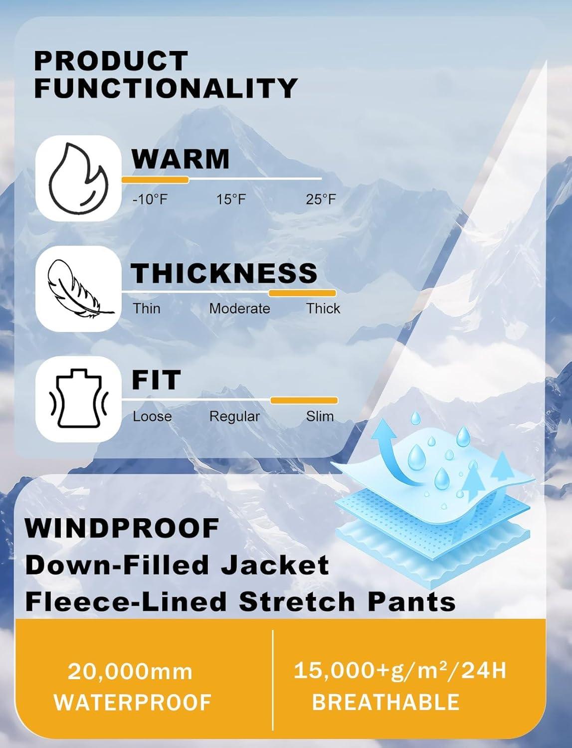image:imageGSOU SNOW Womens Ski Suits Down One Piece Snowsuit Waterproof Snowboard Jumpsuits Winter Ski OutfitBlack