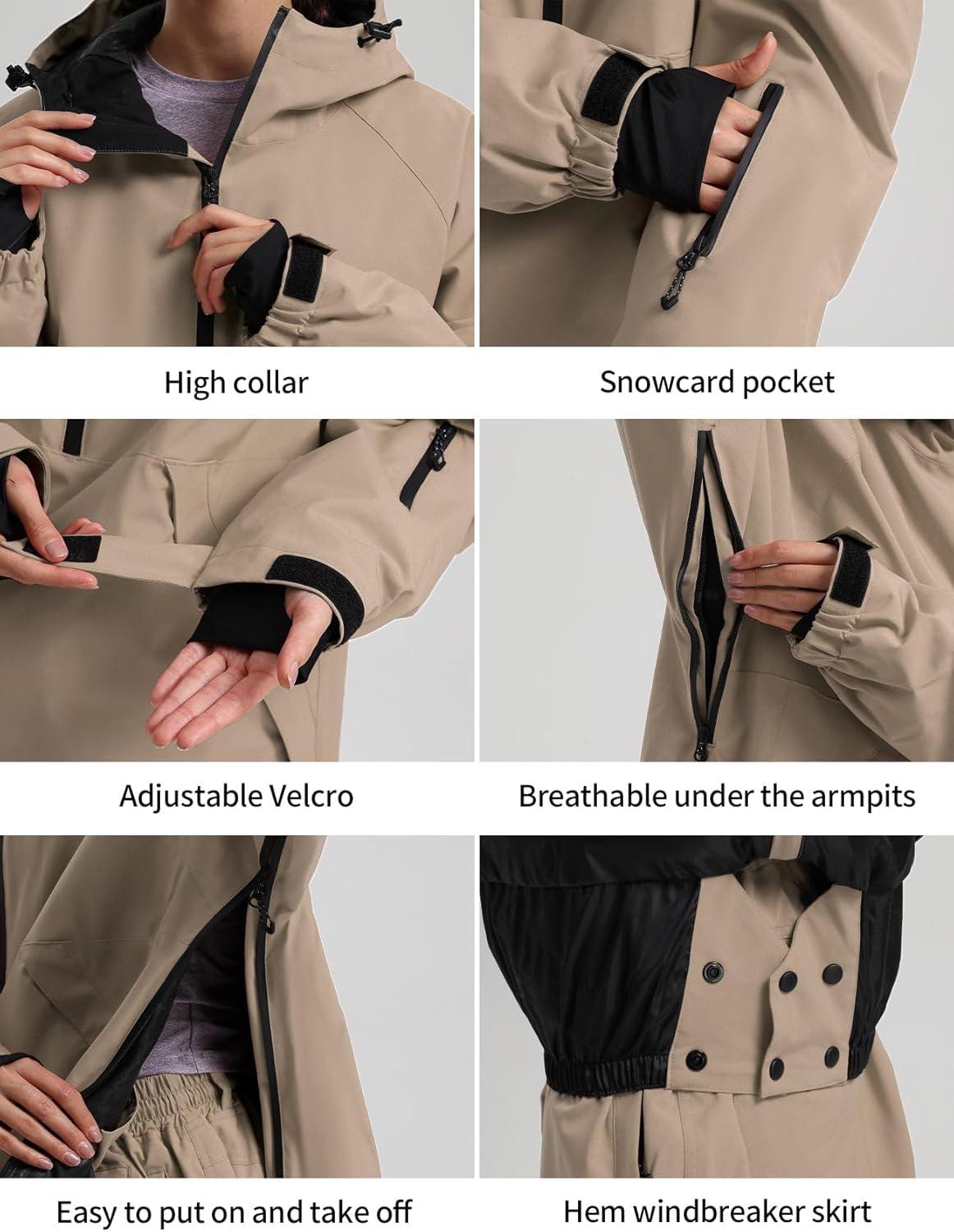 image:imageGSOU SNOW Womens Snowboard Jacket Men Snow Jacket Warm Waterproof Coat Ski Jacket for Winter SportKhaki