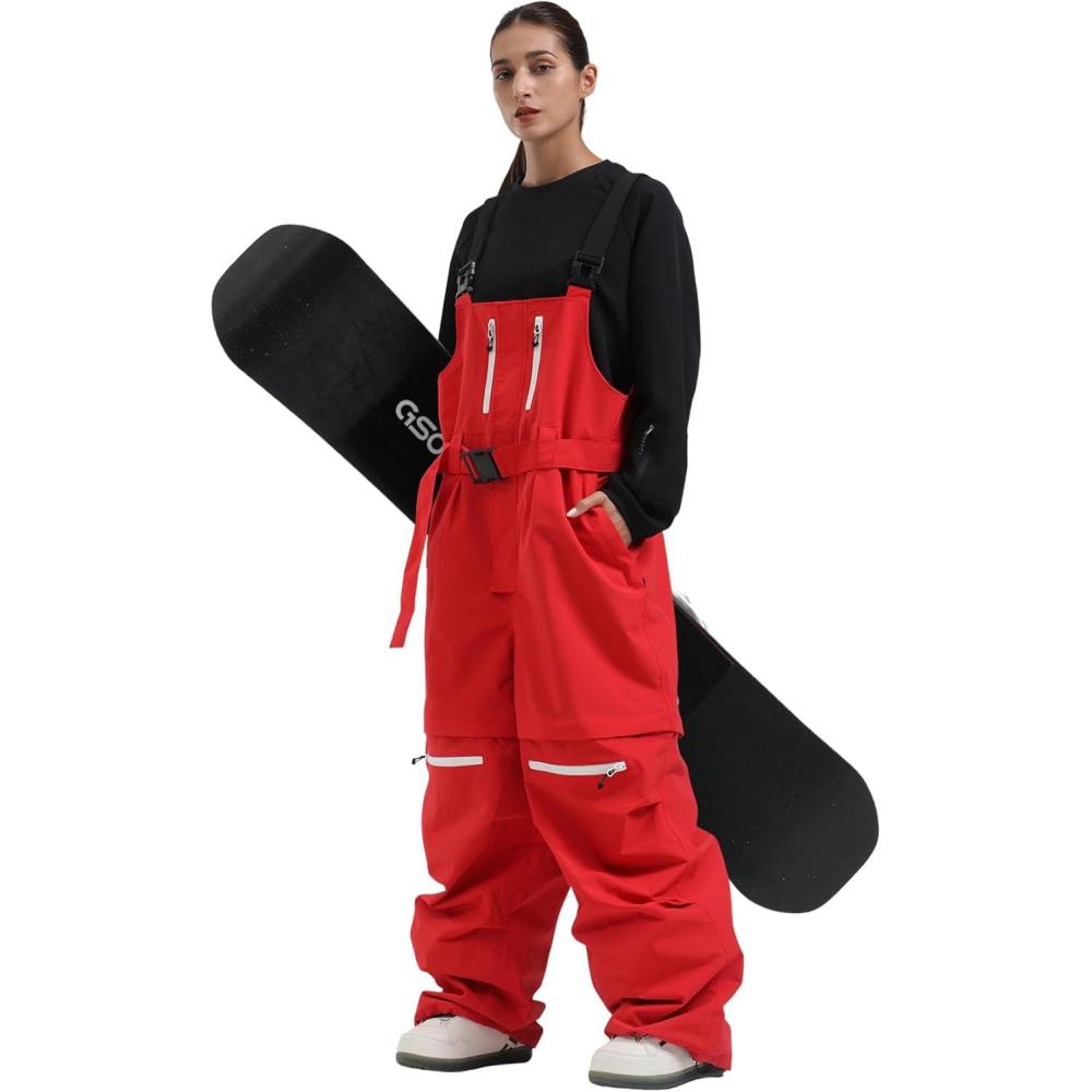 image:imageGSOU SNOW Men Snow Pants Snowboard Bibs Baggy Women Ski Pant Snow Bibs Overalls Waterproof Windproof InsulatedRed 1