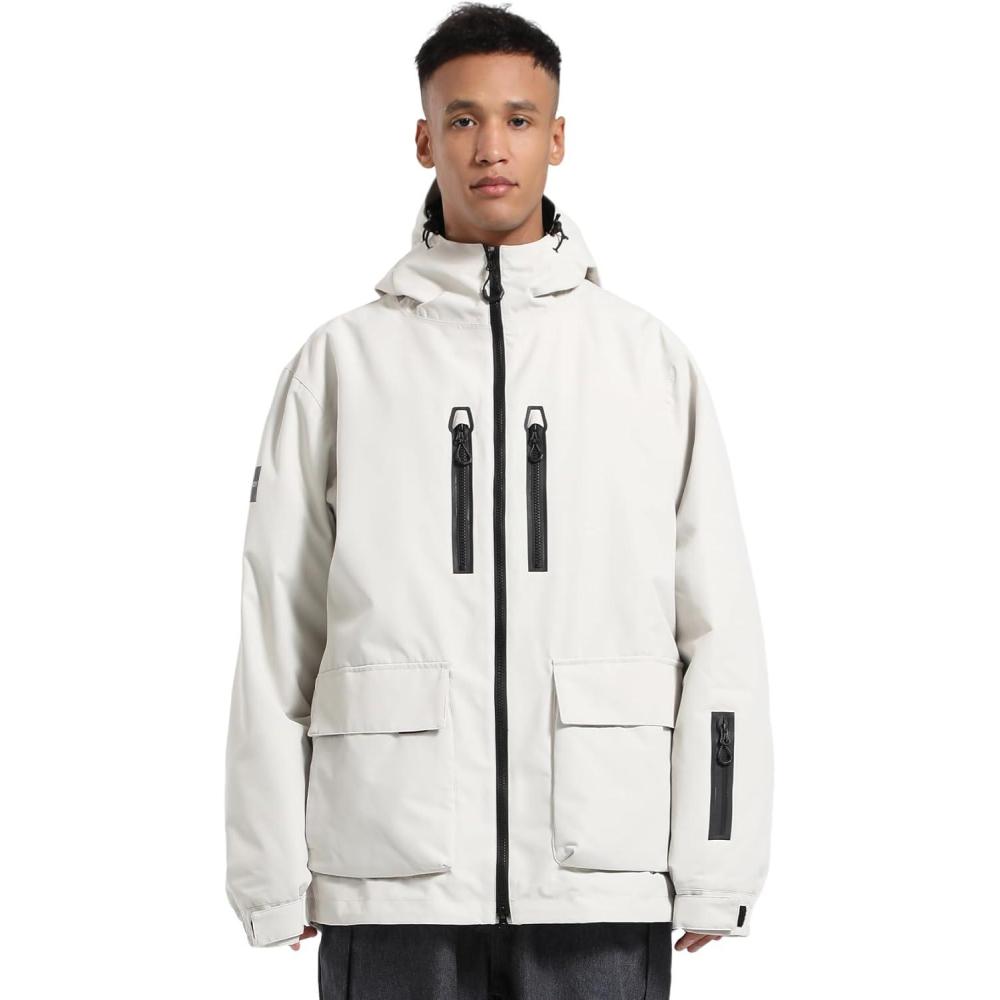 image:imageGSOU SNOW Mens Ski Jacket Snowboard Snow Coat Waterproof Windproof Insulated Winter Mountain Outdoor Sports Hooded WarmBeige