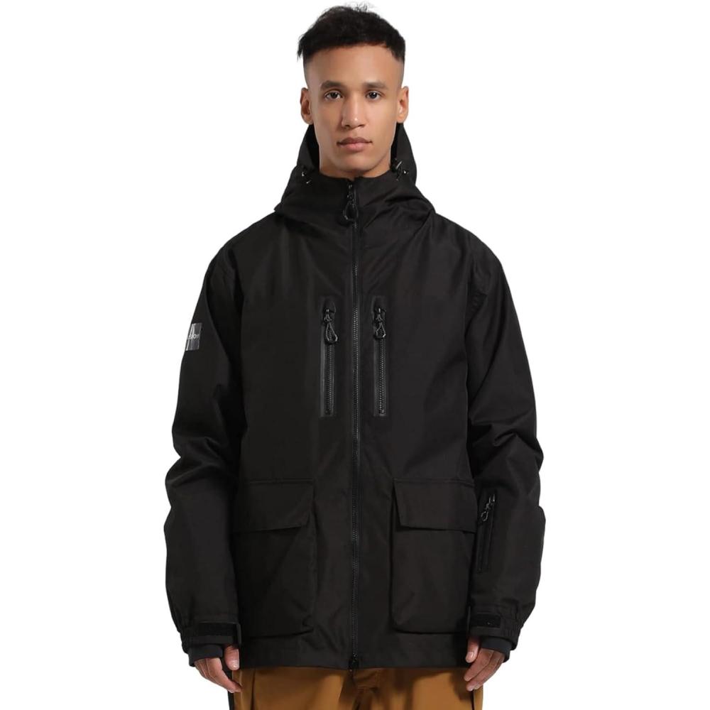 image:imageGSOU SNOW Mens Ski Jacket Snowboard Snow Coat Waterproof Windproof Insulated Winter Mountain Outdoor Sports Hooded WarmBlack