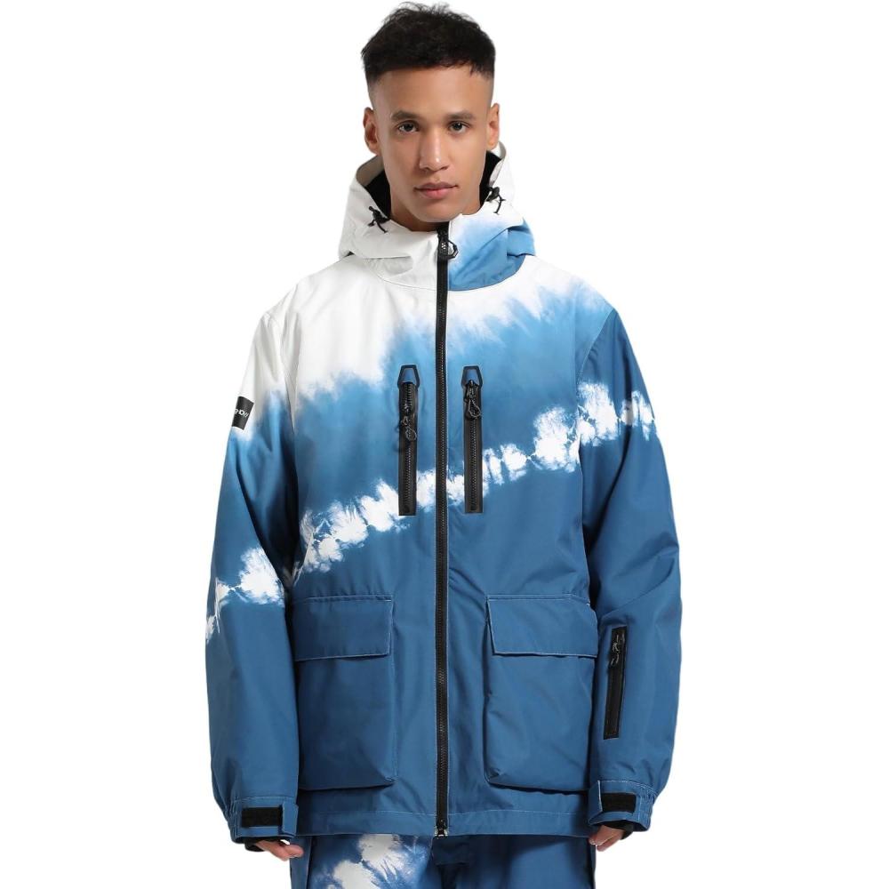 image:imageGSOU SNOW Mens Ski Jacket Snowboard Snow Coat Waterproof Windproof Insulated Winter Mountain Outdoor Sports Hooded WarmWhite Blue