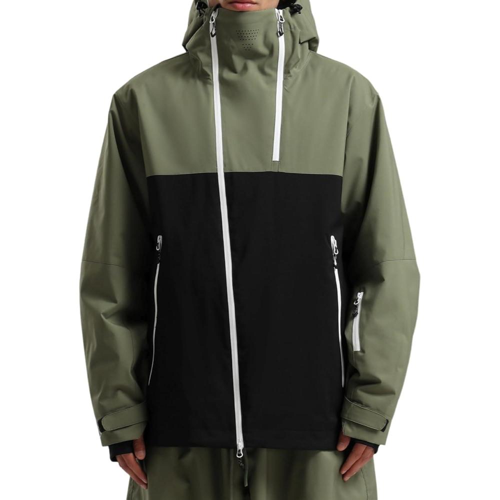 image:imageGSOU SNOW Mens Snowboard Jacket Ski Coat Women Waterproof Insulated Baggy Snowboard Coat Winter Hooded Mountain Hiking WarmBlackarmy Green