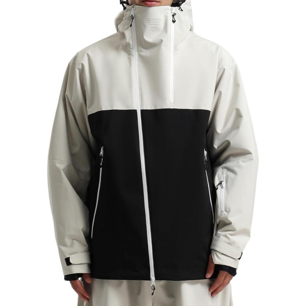 image:imageGSOU SNOW Mens Snowboard Jacket Ski Coat Women Waterproof Insulated Baggy Snowboard Coat Winter Hooded Mountain Hiking WarmBlackbeige