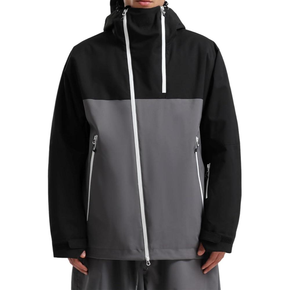 image:imageGSOU SNOW Mens Snowboard Jacket Ski Coat Women Waterproof Insulated Baggy Snowboard Coat Winter Hooded Mountain Hiking WarmBlackcharcoal Grey