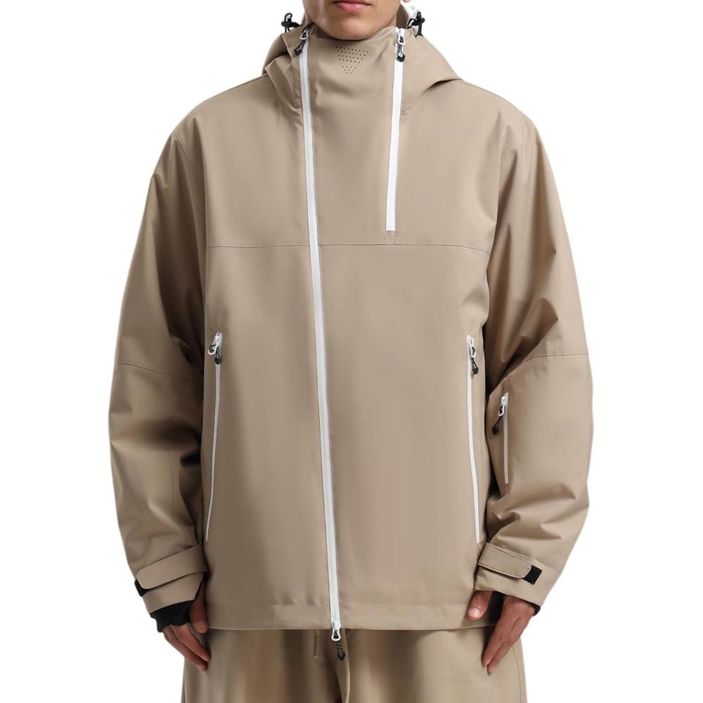 image:imageGSOU SNOW Mens Snowboard Jacket Ski Coat Women Waterproof Insulated Baggy Snowboard Coat Winter Hooded Mountain Hiking WarmKhaki