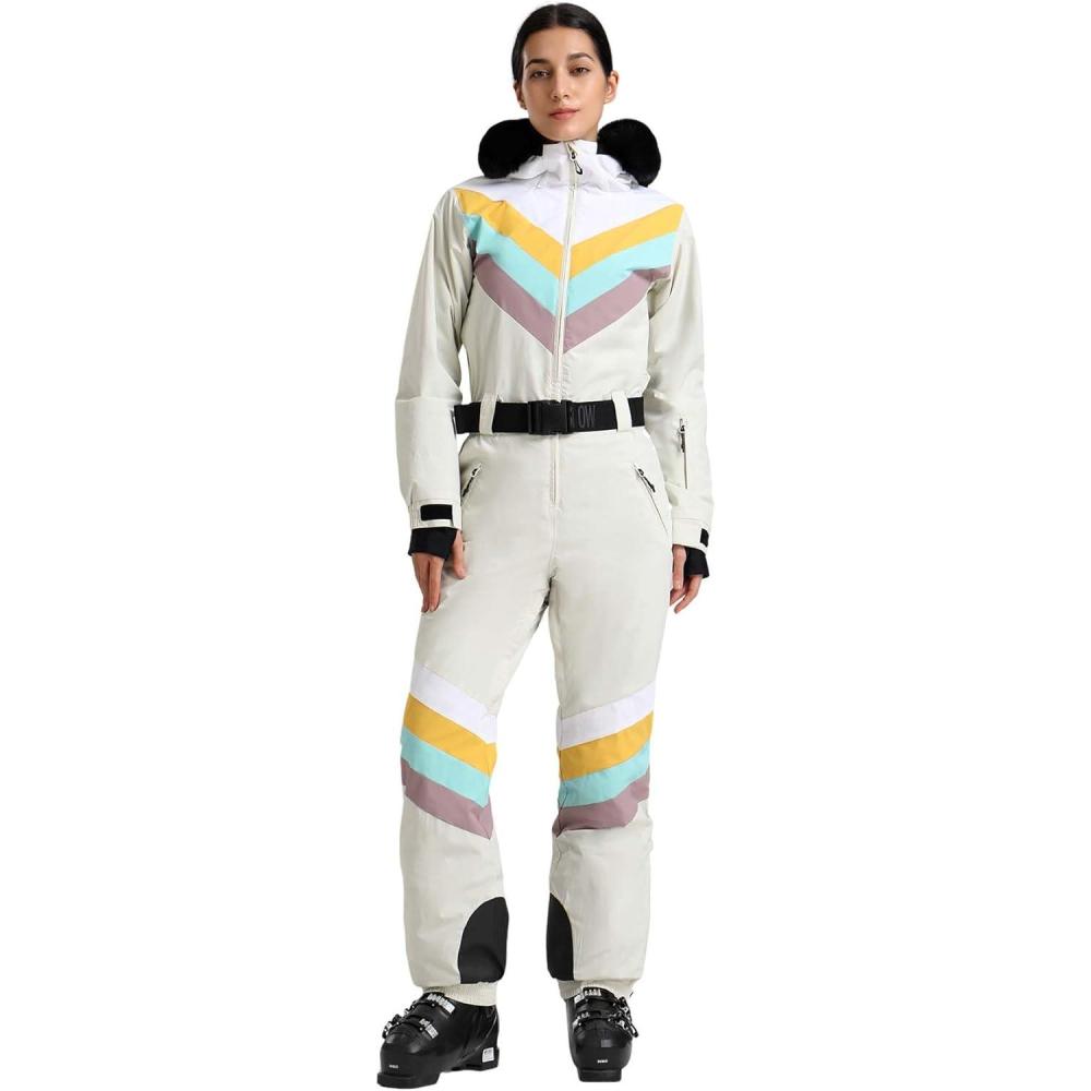 image:imageGSOU SNOW Ski Suit Women Snowsuit One Piece Snowboarding Waterproof Windproof Jumpsuit for Outdoor SportsBeige 1