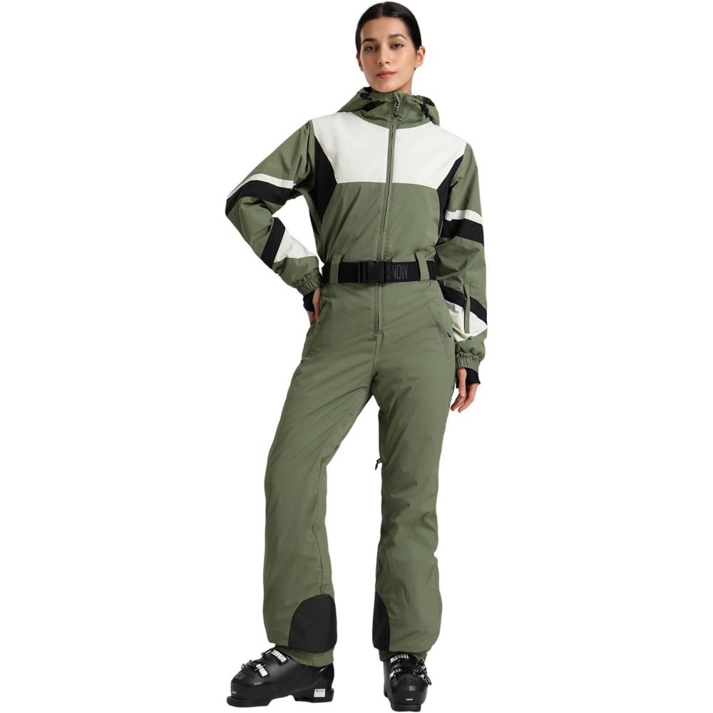 image:imageGSOU SNOW Ski Suit Women Snowsuit One Piece Snowboarding Waterproof Windproof Jumpsuit for Outdoor SportsGreen