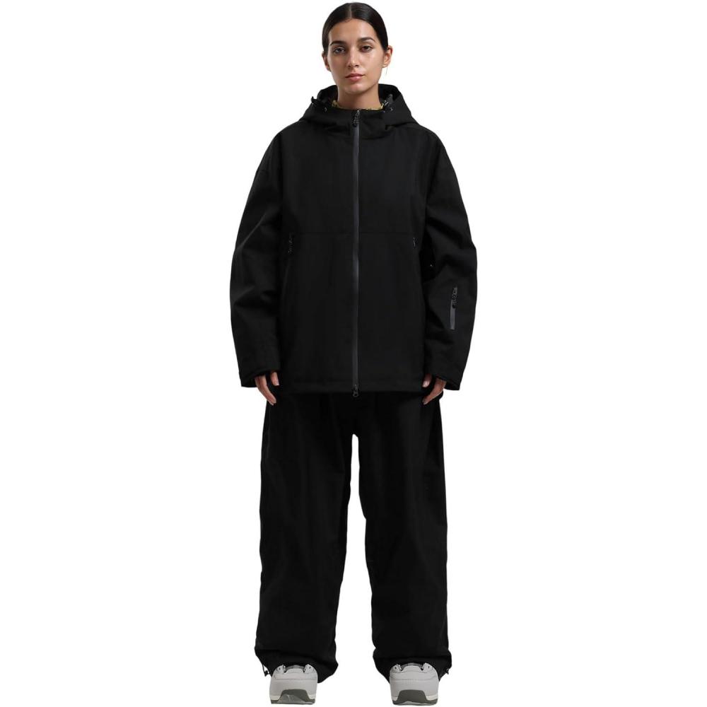 image:imageGSOU SNOW Women Ski Jacket and Pants Set Men Snowboard Jacket Baggy Snow Suit Waterproof Windproof Insulation Ski suitBlack