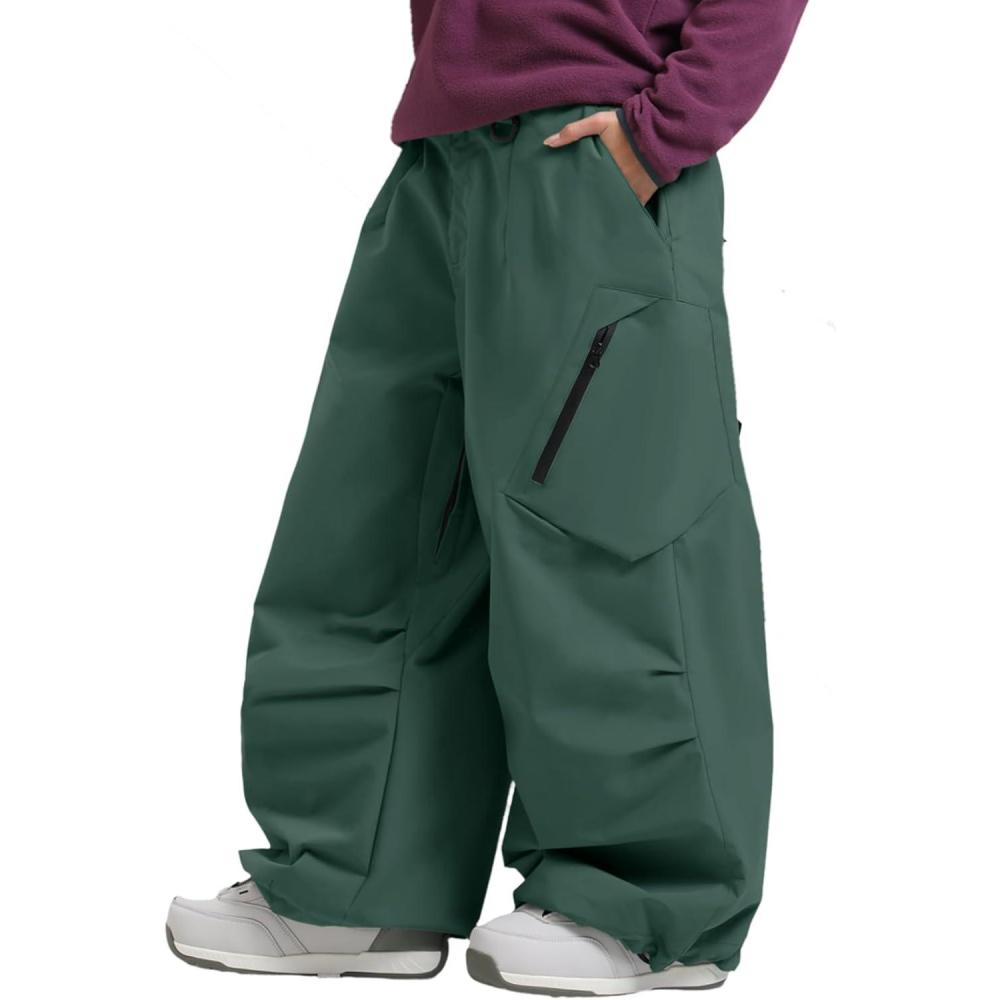 image:imageGSOU SNOW Womens Mens Snow Pants Baggy Snowboard Ski Pant Loose Waterproof Windproof InsulatedGreen