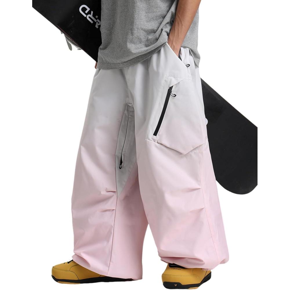 image:imageGSOU SNOW Womens Mens Snow Pants Baggy Snowboard Ski Pant Loose Waterproof Windproof InsulatedWhite Pink