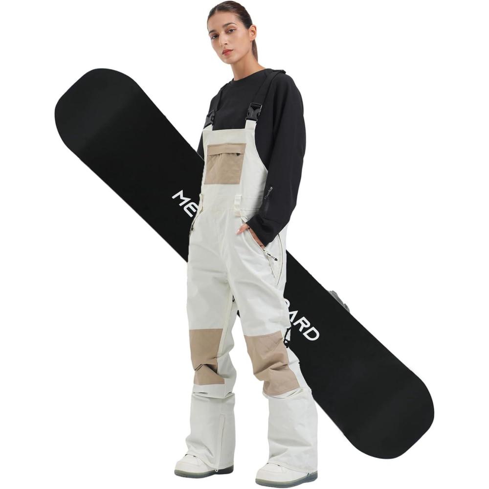 image:imageGSOU SNOW Womens Ski Bibs Snowboard Bibs Pants Snow Overalls Waterproof Windproof Winter Outdoor Sports Insulated WarmBeige  White