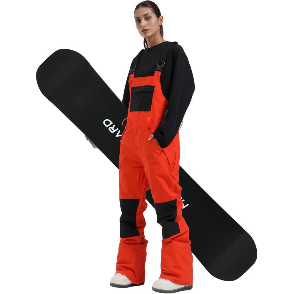 image:imageGSOU SNOW Womens Ski Bibs Snowboard Bibs Pants Snow Overalls Waterproof Windproof Winter Outdoor Sports Insulated WarmOrange  Black