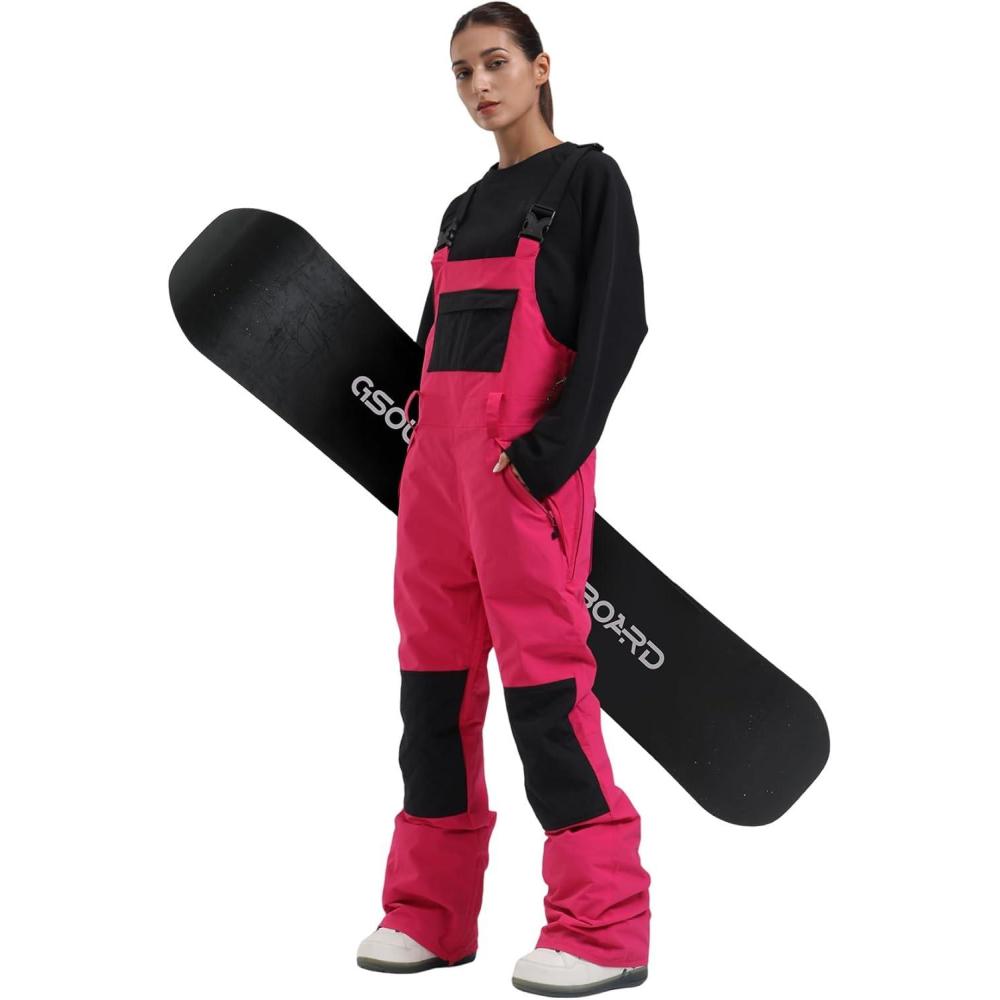 image:imageGSOU SNOW Womens Ski Bibs Snowboard Bibs Pants Snow Overalls Waterproof Windproof Winter Outdoor Sports Insulated WarmRose  Black